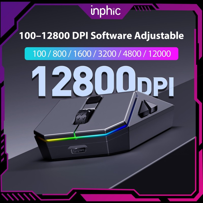 INPHIC Cyber Wireless Gaming Mouse, Tri-Mode 12000 DPI, 65g Lightweight
