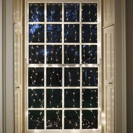 Lights4fun 200 Micro LED Light Curtain Warm White 2 m x 1 m Silver Wire 31 V Timer