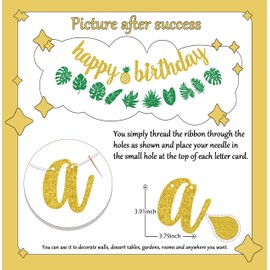 Green Palm Leaves Birthday Party Decoration, Green Happy Birthday Banner, Tropical Birthday Party Decorations, Palm Leaves Theme Baby Shower Birthday Party Supplies Gold Green Glitter