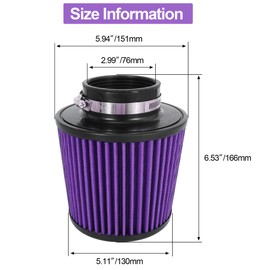 Cold Air Intake Filter High Performance Washable Filter Clamp-On Replacement Air Filter Flange Diameter 3inch/76mm Purple