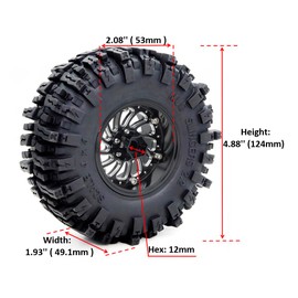 HOBBYSOUL 2.2 Beadlock Wheels and Tires 124mm Tall Tyres, Mud Slingers 2.2 Tires and Wheels Adjustable Offset 40mm Wide Rims for 1/10 RC Crawler SCX10 Capra Upgrades,HS701586