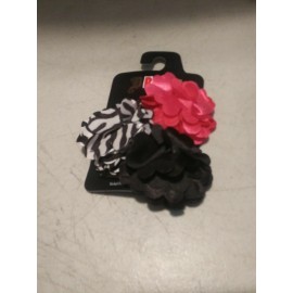 Unbranded Satin Flower Hair Clips - Lot of 3 Barrettes (1 package) - Black Pink Zebra