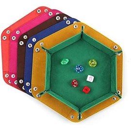 LOVEHERRAU DND Portable Folding Dice Rolling Tray for use as DND Dice Tray D&D Dice Tray or Dice Game, PU Leather Dice Holder for Dice Games Like RPG, DND and Other Table Games (Black)
