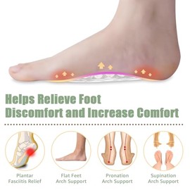 Skyfoot Insertos de soporte de arco para pies planos, fascitis plantar, plantillas de arco para dolor de pies y alivio de presión, 3 pares, Cristal+be