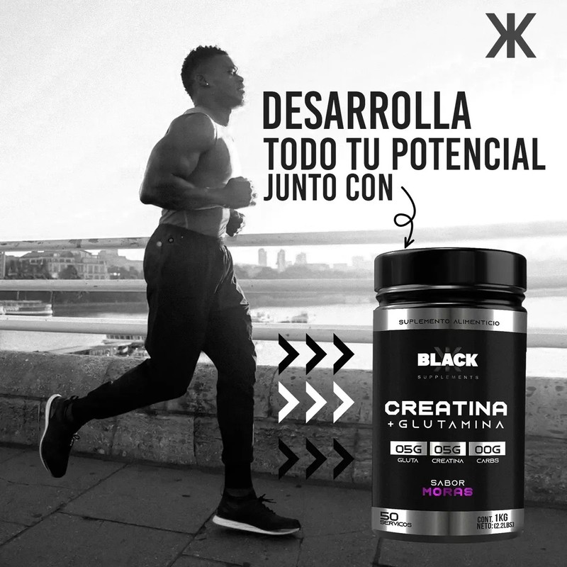 Black Creatina Glutamina 1 Kg 50 Servicios Varios Sabores