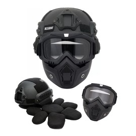Tactical Airsoft Helmet and Mask,Detachable Full Face Mask Goggles with NVG Mount and Side Rail,Military Tactical Airsoft Gear