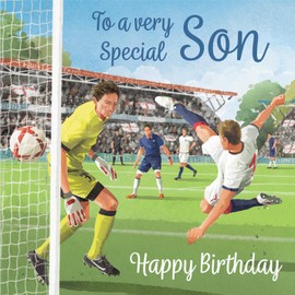 Hunts England - Son Football Fun Birthday Card - Milo's Gallery - Footy Birthday Card For Son - Birthday Card For Footie Fan Son - For Boys, Men, Kids, Adults
