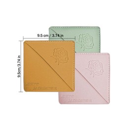 Leather Square Bookmarks - 3 Pieces Retro Flower Print Book Markers Clip Set for Teachers Students Book Reading Lovers, for School Office Home Supplies, Wayzton Corner Page Book Marks