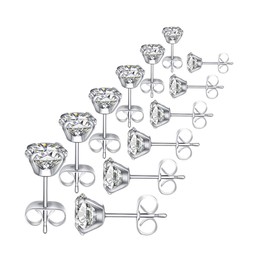 FOSIR 6 Pairs CZ Stud Earrings Set, Men Women Stainless Steel Cubic Zirconia Earrings, 3-8mm