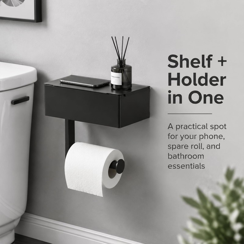 Toilet Paper Holder with Shelf & Storage - Wall Mount,