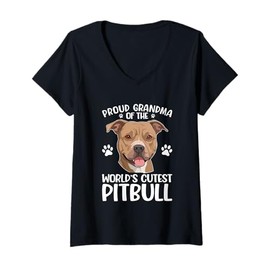 Womens Proud Grandma World's Cutest Pitbull V-Neck T-Shirt