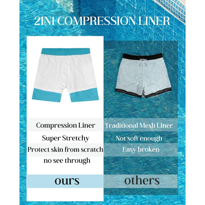 Gleeease Mens Swim Trunks with Compression Lined Short Bathing Suits
