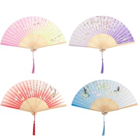 We make hope 4 Pack Fabric Folding Hand Fans – Handheld Folding Fans with Tassel for Wall Decoration Wedding Dancing Cosplay