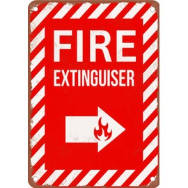 METAL SIGN - Fire Extinguisher Right Arrow - Vintage Rusty Look