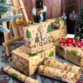 MAMUNU Christmas Wrapping Paper Roll, Vintage Brown Gift Wrapping Paper, Recyclable Kraft Xmas Wrapping Paper Jumbo Roll for Gift Wrapping Arts Crafts Decorations, 17 Inch X 590 Inch.