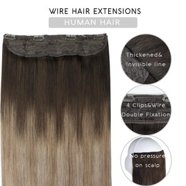 VINBAO Wire Human Hair Extensions 22 inch Darkest Brown to Light Brown Ombre Ash Blonde Hair Extensions 85g Real Wire Hair Straight Natural Human Hair Extensions (wire#2/6/18-22inch)