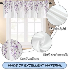 Kitchen Topper Curtain Wisteria Short Window Curtains Watercolor Printed Curtain Valances for Living Room Bedroom Cafe 2 Pack Purple Floral