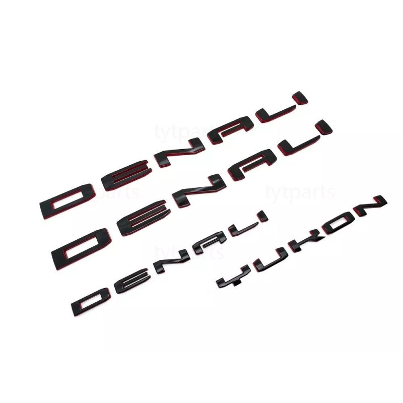 GMC Black Red Door Rear Denali Yukon Emblems Letters 2021-2025