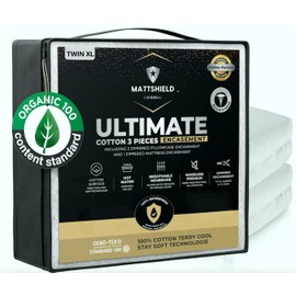 MATTSHIELD Ultimate 3-Piece Kit - Bed Bug-Proof Mattress Cover Twin XL + 2 Pillow Protectors - Organic Cotton Terry Top - 6 Sided Waterproof Mattress Protector Zippered - Breathable & Skin-Friendly