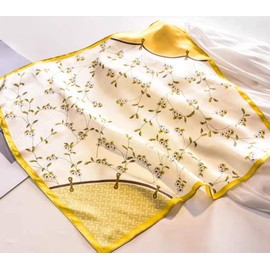 ANDANTINO 100% Pure Mulberry Silk Small Square Scarves -21'' x 21''- Digital Printed Neckerchief –Women Men Lightweight Scarf (Yellow)