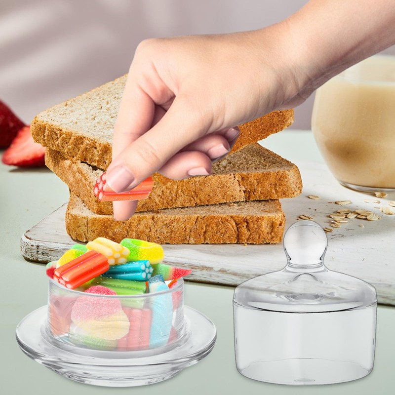 LOPYXBR 4 PCS Clear Glass Butter Dish with Lid Mini