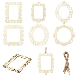 LiQunSweet 12 pcs 6 Styles Hollow Photo Frame Undyed Wood Cutout Charms Rectangle Oval Round Wood Slices with Hanging Rope for DIY Printing Art Craft Home Wall Ornaments