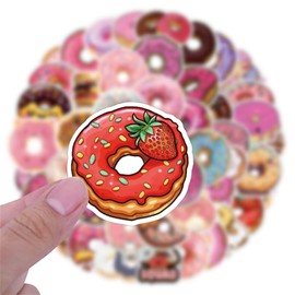 55Pcs Cute Cartoon Donut Stickers, Waterproof Vinyl, Cartoon Style, Decorative Laptop Decals, Indoor Use, Food Theme, Water Cup, Scrapbook，Skateboarding (Colourful-Y1)