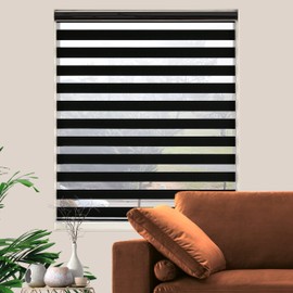 JIANGPIN TEXTILE Zebra Roller Shades, Dual Layer Roll Up Blind for Living Room, Semi Sheer Shades Window Treaments Privacy Light Control for Day and Night, (Maximum Height 72inch, Black Color, 24'' W)