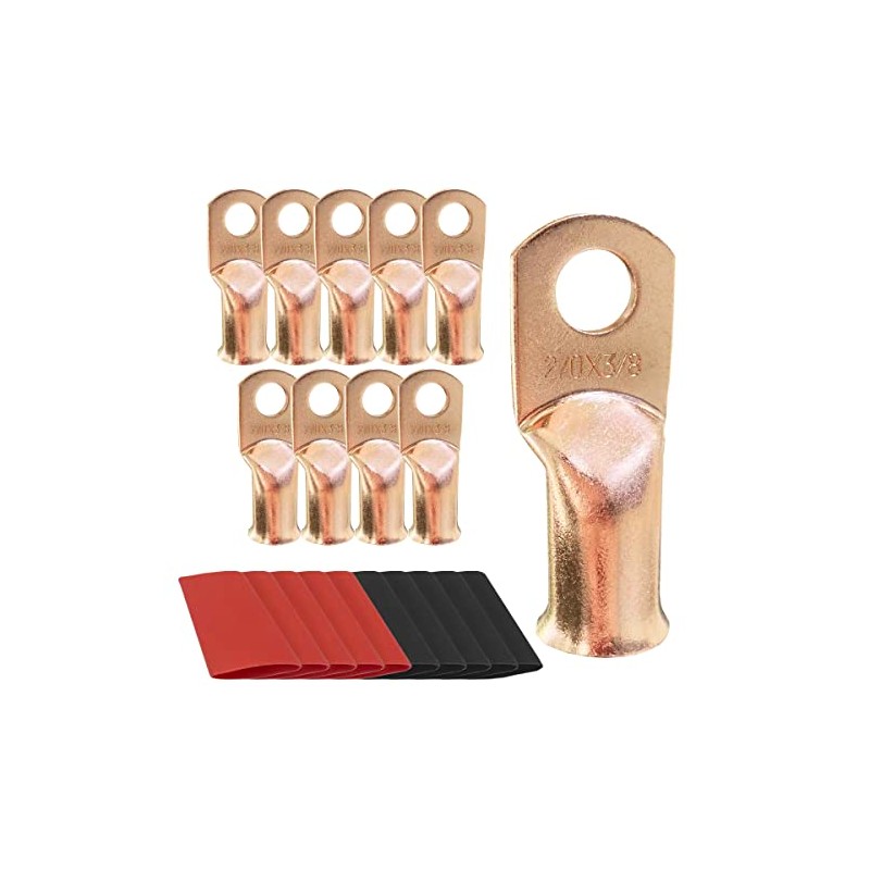 10pcs 2/0 AWG-3/8 Ring Battery Lugs, Copper Lugs, Battery Cable