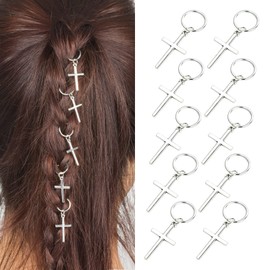 Vintage Cross Hair Braid Rings | Hair Jewelry for Braids | Dreadlocks Cross Braid Hair Rings | Tiny Cross Dreadlocks Ring Decor | Silver Cross Hair Accessories | Suitable for Women and Girls | 10pcs