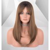 LEMEIZ Ombre Brown Wigs with Blunt Bangs, Synthetic Brown Hair