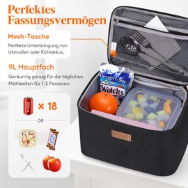 Lifewit Cool Bag Small Insulated for Men Women Foldable Lunch Bag Insulated Bag Portable Cool Box for Men Women for Picnics Work Black 9L