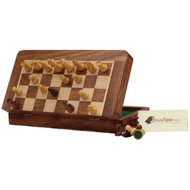 Magnetic Chess Set - 10" Folding Board - Premium Wood Staunton Chess with Built in Storage