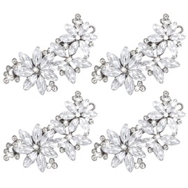 Wanmu 4 Pcs Crystal Flower Hair Clips, Silver Rhinestone Bridal Hair Accessories, French Sparkly Floral Wedding Headpiece Pins for Women Brides Prom, Parties, Festivals