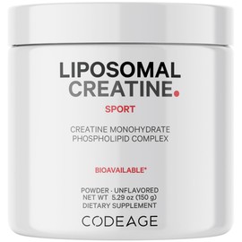 Codeage Liposomal Creatine Powder Supplement, Pure Creatine Monohydrate 5000mg, Pre Workout & Post Workouts - Unflavored Creatine, Micronized Creatine Powder - Creatinine for Sports - 30 Servings