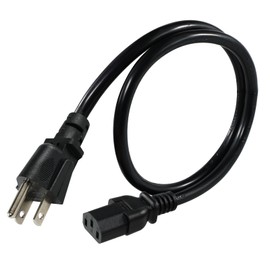 2FT Universal Black 3 Prong TV/Monitor Power Cord - NEMA 5-15P to C13, 13A, 125V, 16AWG, AC Printer Power Cord for PC, Scanner