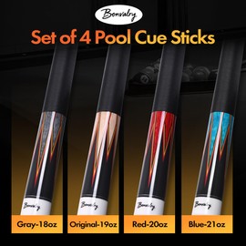 Bonvalry 58" Pool Cue Sticks Set of 4, Maple Shaft 13mm Tip, Decals Pattern Butt with Nylon Wrap
