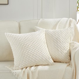 FDTERN Set of 2 50 x 50 cm Cream Beige Corduroy Cushion Cover Fluffy Boho Cushion Cover Decorative Cushion Cover Sofa Cushion Decoration for Sofa Bedroom Living Room
