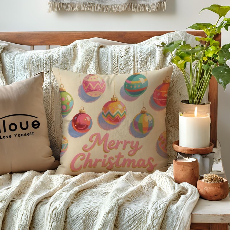 Winter Holiday Pink Decorative Throw Pillow Covers Merry Christmas Cushion