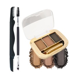 Eyebrow Powder Kit, Long Lasting Waterproof Eye Brow Tinting, 3 Colors Black Light Dark Brown Brow Tint, Brow Filler Palette with Brush and Brow Razor, Mother’s Day Makeup Gift for Women Girl- Set 04