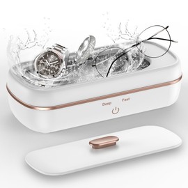 Ultrasonic Jewelry Cleaner, 47KHZ Ultrasonic Glasses Cleaner Machine Portable with Two Timer Silver Jewelry Cleaner for Necklaces, Coins, Dentures, Eyeglasses, Watches, Rings