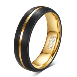 IMINI Simple 6mm Tungsten Carbide Rings for Men and Women Promise Wedding Thumb Comfort Fit Finger Black Gold-tone Polished Dainty Engagement Statement Band Jewelry (US7=O)