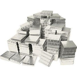 100 Pc Silver Foil Cotton Box Filled #33 Jewelry Boxes Sz 3 1/2""L x3 1/2""Wx1""H