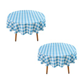 MANGATA CASA Sky Blue Gingham Round Tablecloth-2Pcs Checkered Table Cloth Waterproof Kitchen & Table Linens-Polyester Buffalo Plaid Wrinkle Free Table Cover(Sky Blue 60" Round-2Pack)