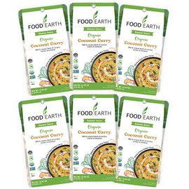 Food Earth Indian Simmer Sauces - Coconut Curry Simmer Sauce - Prepackaged, Microwavable, Easy to Store, Organic, Vegan, Gluten & GMO Free Cooking Sauces for Quick Meals (12 Pouches x 5.29 oz)