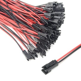 XINGYHENG 100PCS 50Pair JST SM 2PIN 24AWG Female and Male Connection Plug with Red Black Terminal Connector Wire Cable for LED Light Strip 5.9’’