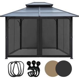 Tradesparker 10x10 Gazebo Replacement Mesh Walls,4-Sided Mosquito Screen Netting with 48Curtain Rings & 48Rail Hooks，Black (Universal Fit for Gazebo & Pergola)