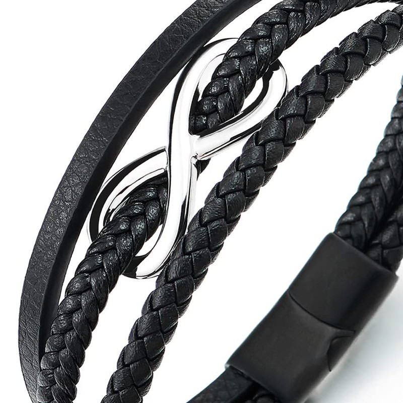 COOLSTEELANDBEYOND Infinity Love Infinity Number 8 Interwoven Three Strands Black
