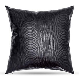 HDDahua Black Snake Skin Faux Leather Pillow Cover 18 x 18 inch Thick Black Leather Throw Pillow case, Simple Modern Boho Decor Cushion Covers for Sofa Bed Couch Chair Floor