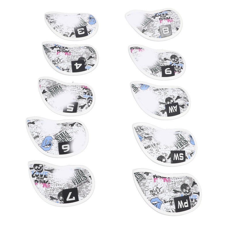 10pcs Golf Iron Covers Skull Pattern PU Scratch Proof Club